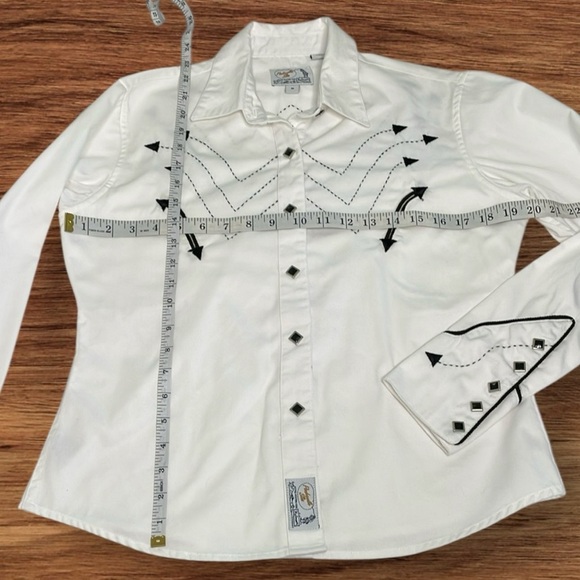 Cowgirl Panhandle Slim Retro White and Black Button Down Top - Picture 6 of 7
